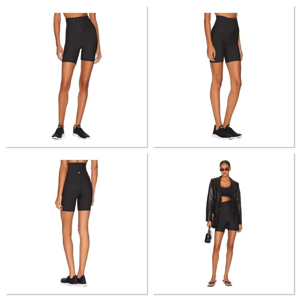 WeWoreWhat Womens High Waisted Lace Up Biker Gym Shorts Black Size Medium New